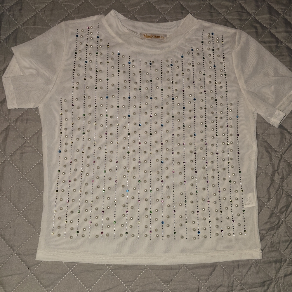MonnaLisa White Tee with Colorful Studs